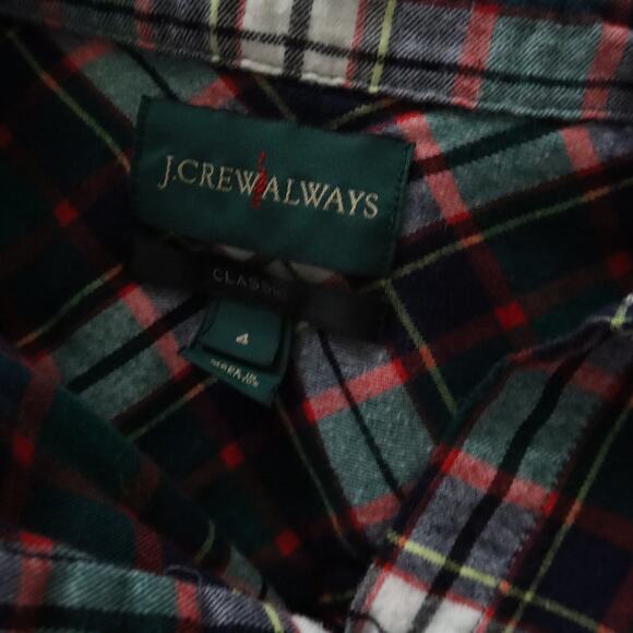 J.Crew Always Women's Classic Brushed Cotton Button Down Green Plaid Top Size 4 - Picture 4 of 4